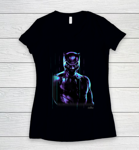 Marvel Infinity War Black Panther Neon Glow Graphic Women's V-Neck T-Shirt