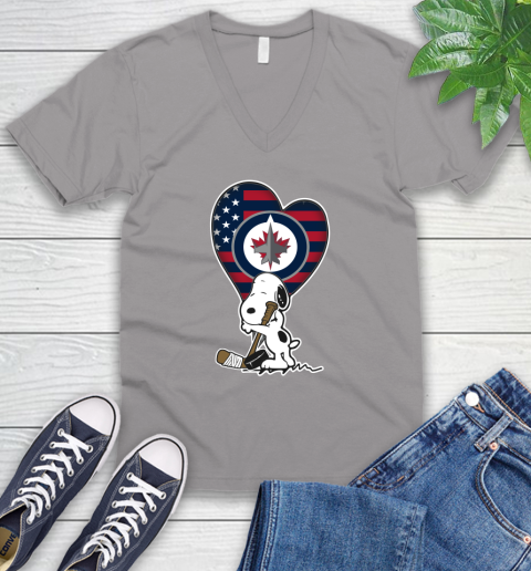 Winnipeg Jets NHL Hockey The Peanuts Movie Adorable Snoopy V-Neck T-Shirt 4