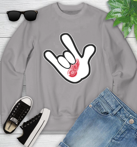 Detroit Red Wings NHL Hockey Mickey Rock Hand Disney Youth Sweatshirt 4