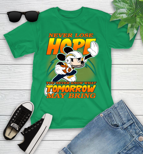 Los Angeles Chargers NFL Football Mickey Disney Never Lose Hope Youth T-Shirt 8