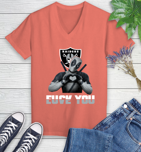 NHL Oakland Raiders Deadpool Love You Fuck You Football Sports Women's V-Neck T-Shirt 6