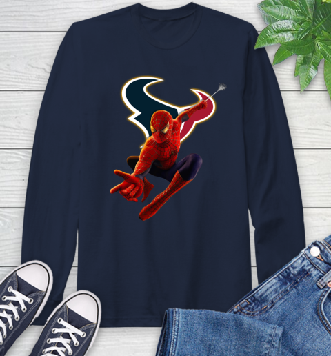 NFL Spider Man Avengers Endgame Football Houston Texans Long Sleeve T-Shirt 4