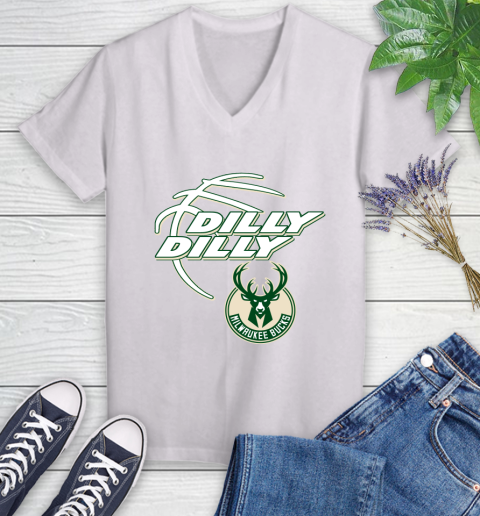 NBA Milwaukee Bucks Dilly Dilly Basketball Sports Women's V-Neck T-Shirt