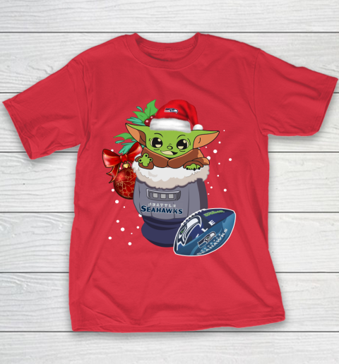 Seattle Seahawks Christmas Baby Yoda Star Wars Funny Happy NFL Youth T-Shirt 9