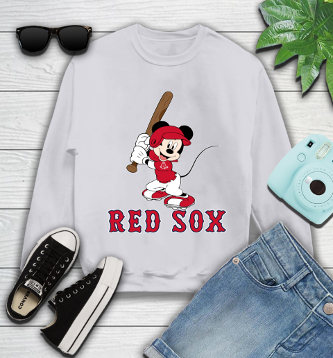 MLB Baseball Boston Red Sox Cheerful Mickey Mouse Shirt Youth Sweatshirt 4