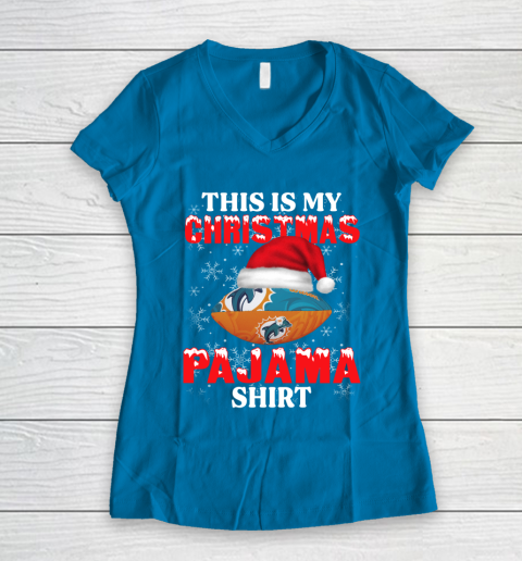 Miami Dolphins This Is My Christmas Pajama Shirt NFL Women's V-Neck T-Shirt 5