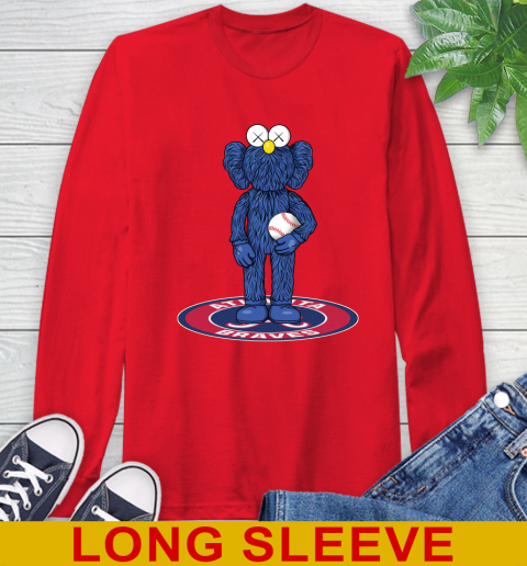 MLB Baseball Atlanta Braves Kaws Bff Blue Figure Shirt Long Sleeve T-Shirt - Image 11