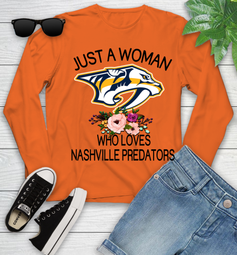 NHL Just A Woman Who Loves Nashville Predators Hockey Sports Youth Long Sleeve 2