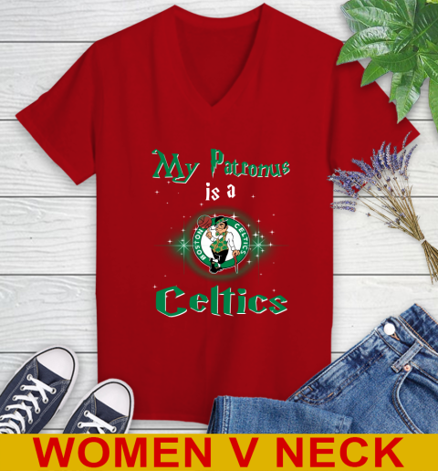 NBA Basketball Harry Potter My Patronus Is A Boston Celtics Women's V-Neck T-Shirt 10