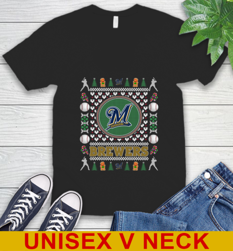 Milwaukee Brewers Merry Christmas MLB Baseball Loyal Fan V-Neck T-Shirt Milwaukee Brewers Merry Christmas MLB Baseball Loyal Fan V-Neck T-Shirt