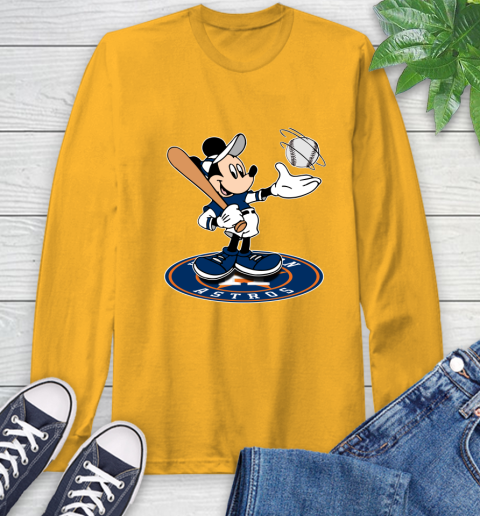 MLB Baseball Houston Astros Cheerful Mickey Disney Shirt Long Sleeve T-Shirt 3