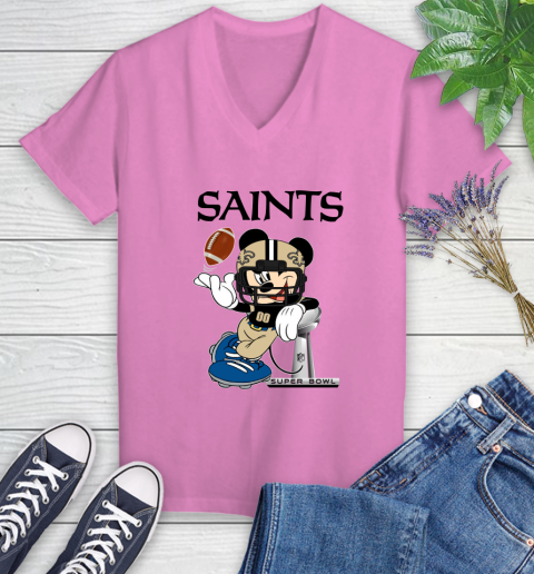 NFL New Orleans Saints Mickey Mouse Disney Super Bowl Football T Shirt Women's V-Neck T-Shirt 14