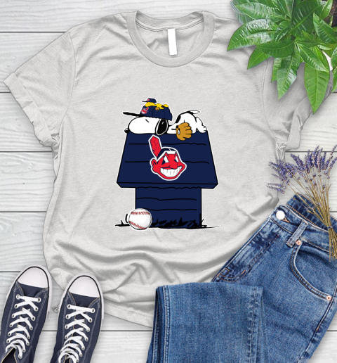 MLB Cleveland Indians Snoopy Woodstock The Peanuts Movie Baseball T Shirt Women's T-Shirt