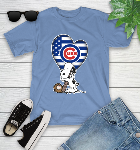 Chicago Cubs MLB Baseball The Peanuts Movie Adorable Snoopy Youth T-Shirt 11