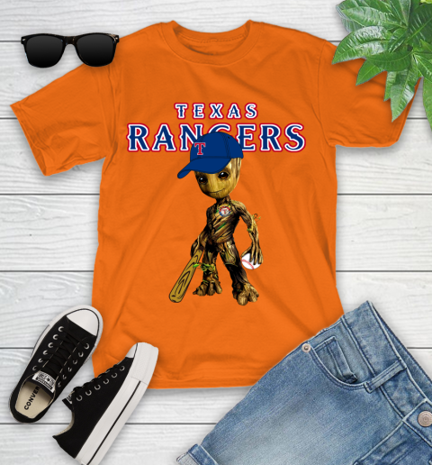 MLB Texas Rangers Groot Guardians Of The Galaxy Baseball Youth T-Shirt 7