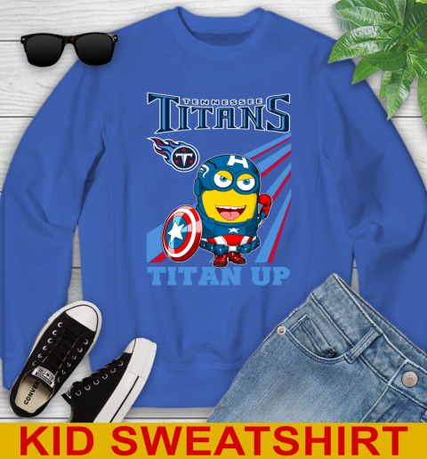 NFL Football Tennessee Titans Captain America Marvel Avengers Minion Titan Up Shirt Youth Sweatshirt 6
