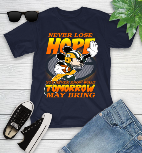 Green Bay Packers NFL Football Mickey Disney Never Lose Hope Youth T-Shirt 2