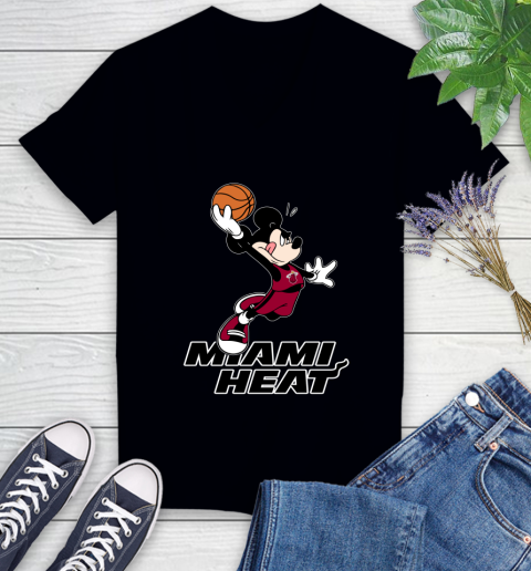 NBA Basketball Miami Heat Cheerful Mickey Mouse Shirt Women's V-Neck T-Shirt