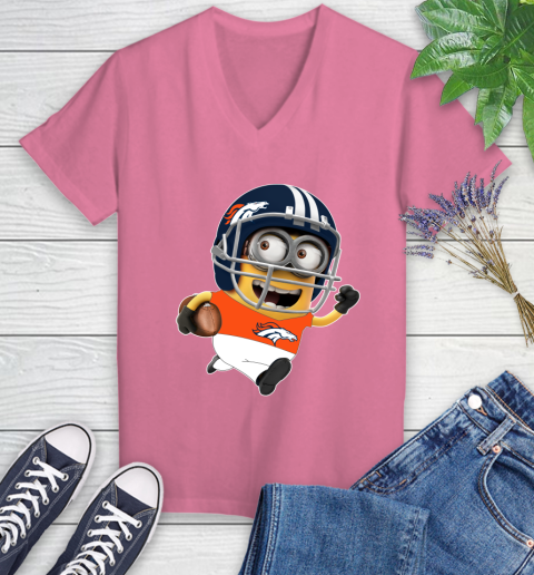 NFL Denver Broncos Minions Disney Football Sports Women's V-Neck T-Shirt 13