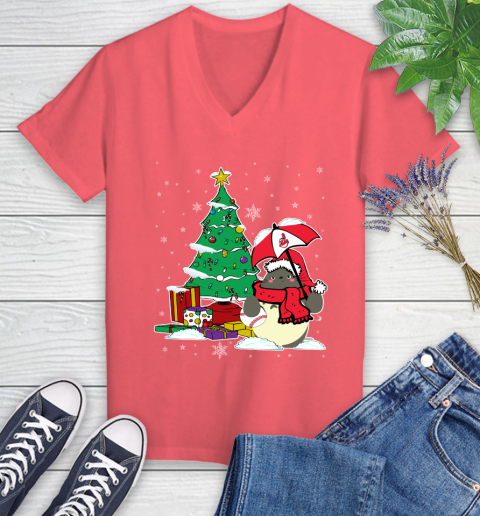 Cleveland Indians MLB Baseball Cute Tonari No Totoro Christmas Sports Women's V-Neck T-Shirt 6