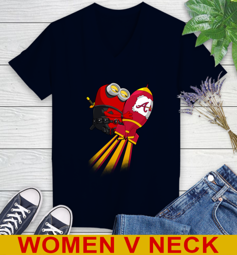 MLB Baseball Atlanta Braves Deadpool Minion Marvel Shirt Women's V-Neck T-Shirt 2