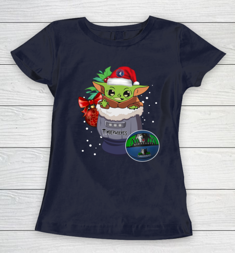 Minnesota Timberwolves Christmas Baby Yoda Star Wars Funny Happy NBA Women's T-Shirt 4