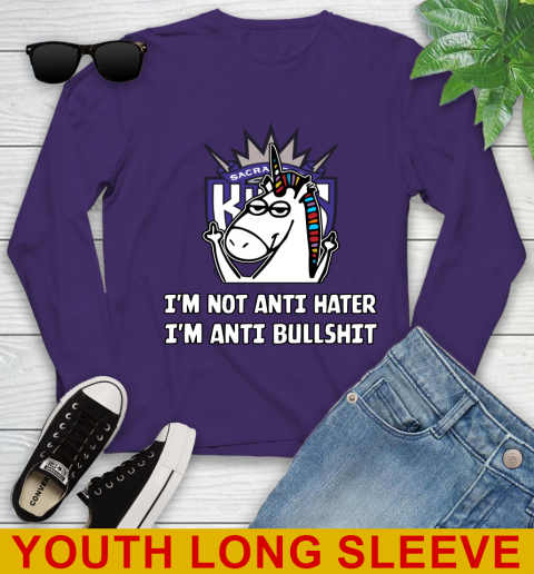 Sacramento Kings NBA Basketball Unicorn I'm Not Anti Hater I'm Anti Bullshit Youth Long Sleeve 5