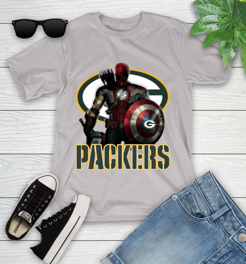 NFL Captain America Thor Spider Man Hawkeye Avengers Endgame Football Green Bay Packers Youth T-Shirt 12