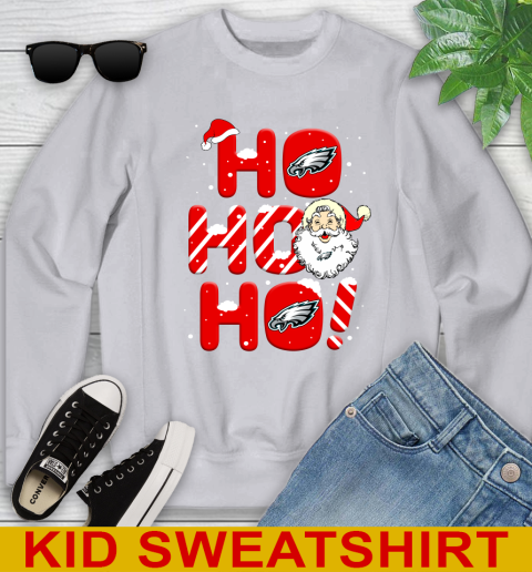 Philadelphia Eagles NFL Football Ho Ho Ho Santa Claus Merry Christmas Shirt Youth Sweatshirt 3