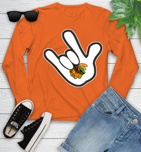 Chicago Blackhawks NHL Hockey Mickey Rock Hand Disney Youth Long Sleeve 4