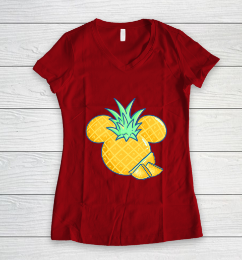 Disney Mickey Friends Mickey Pineapple Logo Women's V-Neck T-Shirt 8
