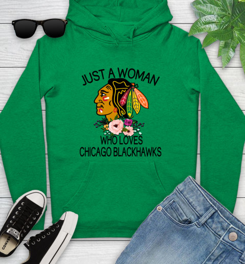 NHL Just A Woman Who Loves Chicago Blackhawks Hockey Sports Youth Hoodie 5