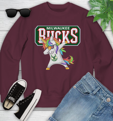 Milwaukee Bucks NBA Basketball Funny Unicorn Dabbing Sports Youth Sweatshirt 5