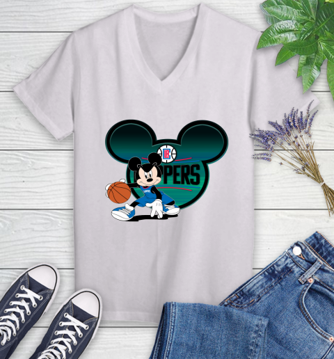 NBA LA Clippers Mickey Mouse Disney Basketball Women's V-Neck T-Shirt