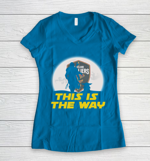 Cleveland Cavaliers NBA Basketball Star Wars Yoda And Mandalorian This Is The Way Women's V-Neck T-Shirt 5