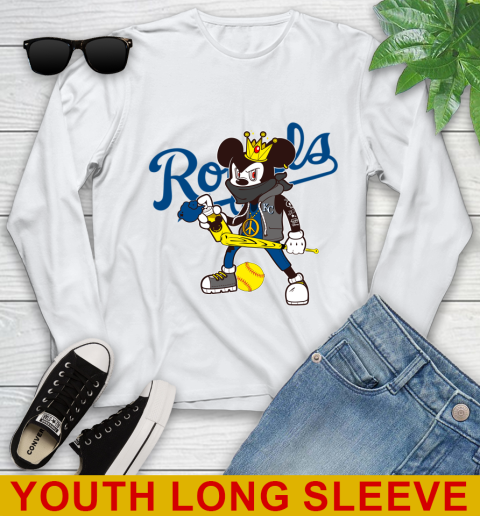 Kansas City Royals MLB Baseball Mickey Peace Sign Sports Youth Long Sleeve