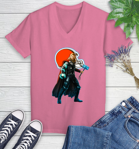NFL Thor Avengers Endgame Football Cleveland Browns Women's V-Neck T-Shirt 13