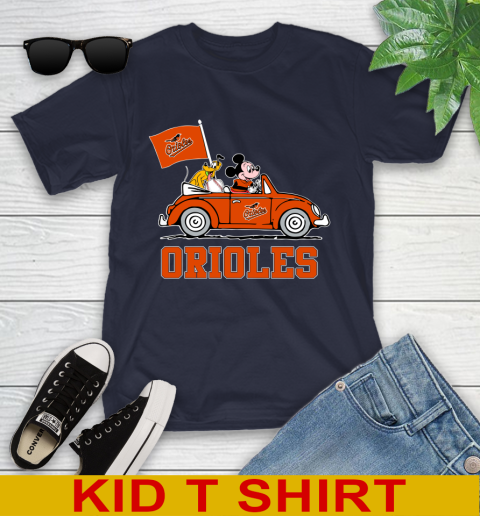 MLB Baseball Baltimore Orioles Pluto Mickey Driving Disney Shirt Youth T-Shirt 3