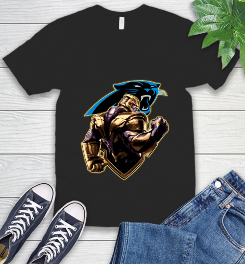 NFL Thanos Avengers Endgame Football Sports Carolina Panthers V-Neck T-Shirt 2