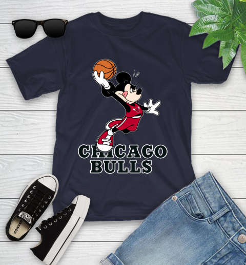 NBA Basketball Chicago Bulls Cheerful Mickey Mouse Shirt Youth T-Shirt 3