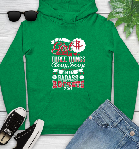 Houston Rockets NBA A Girl Should Be Three Things Classy Sassy And A Be Badass Fan Youth Hoodie 9