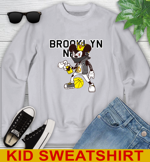 Brooklyn Nets NBA Basketball Mickey Peace Sign Sports Youth Sweatshirt 4