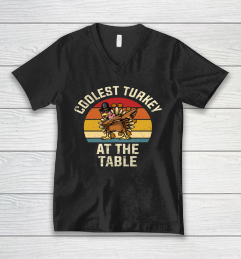 Thanksgiving Retro Coolest Turkey At The Table Funny V-Neck T-Shirt