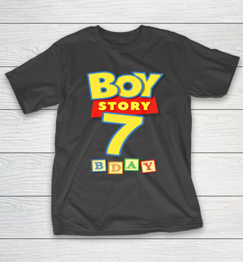 Toy Blocks Boy Story 7 Year Old Birthday T-Shirt