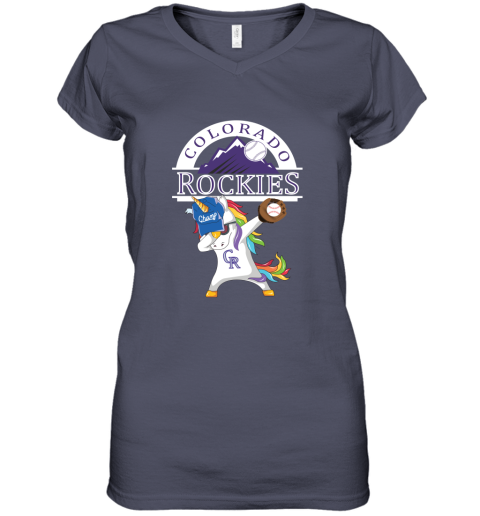 Hip Hop Dabbing Unicorn Flippin Love Colorado Rockies Women's V-Neck T-Shirt