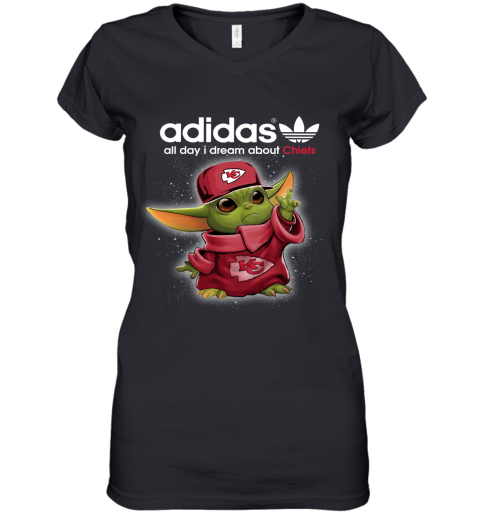 Baby Yoda Adidas All Day I Dream About Kansas City Chiefs Women's V-Neck T-Shirt