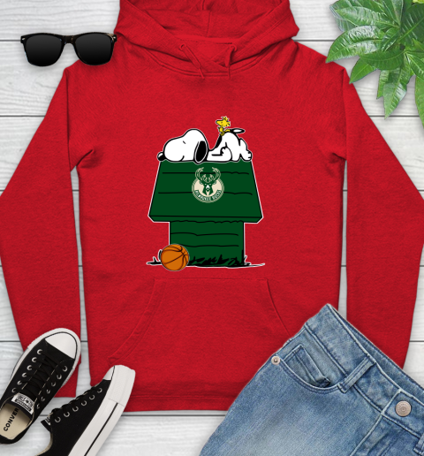 Milwaukee Bucks NBA Basketball Snoopy Woodstock The Peanuts Movie Youth Hoodie 11