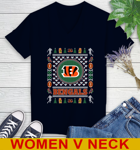 Cincinnati Bengals Merry Christmas NFL Football Loyal Fan Women's V-Neck T-Shirt 2