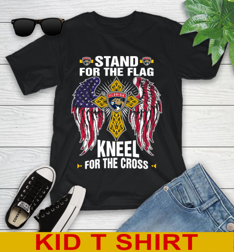 NHL Hockey Florida Panthers Stand For Flag Kneel For The Cross Shirt Youth T-Shirt