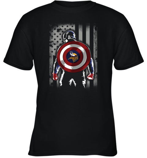 NFL Minnesota Vikings Captain America Marvel Flag Football Sports ujt0Nurl1ZC youth t shirt 26 95 151514 front black